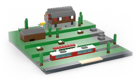 Brick-built model of the Alpine hut and cog railway